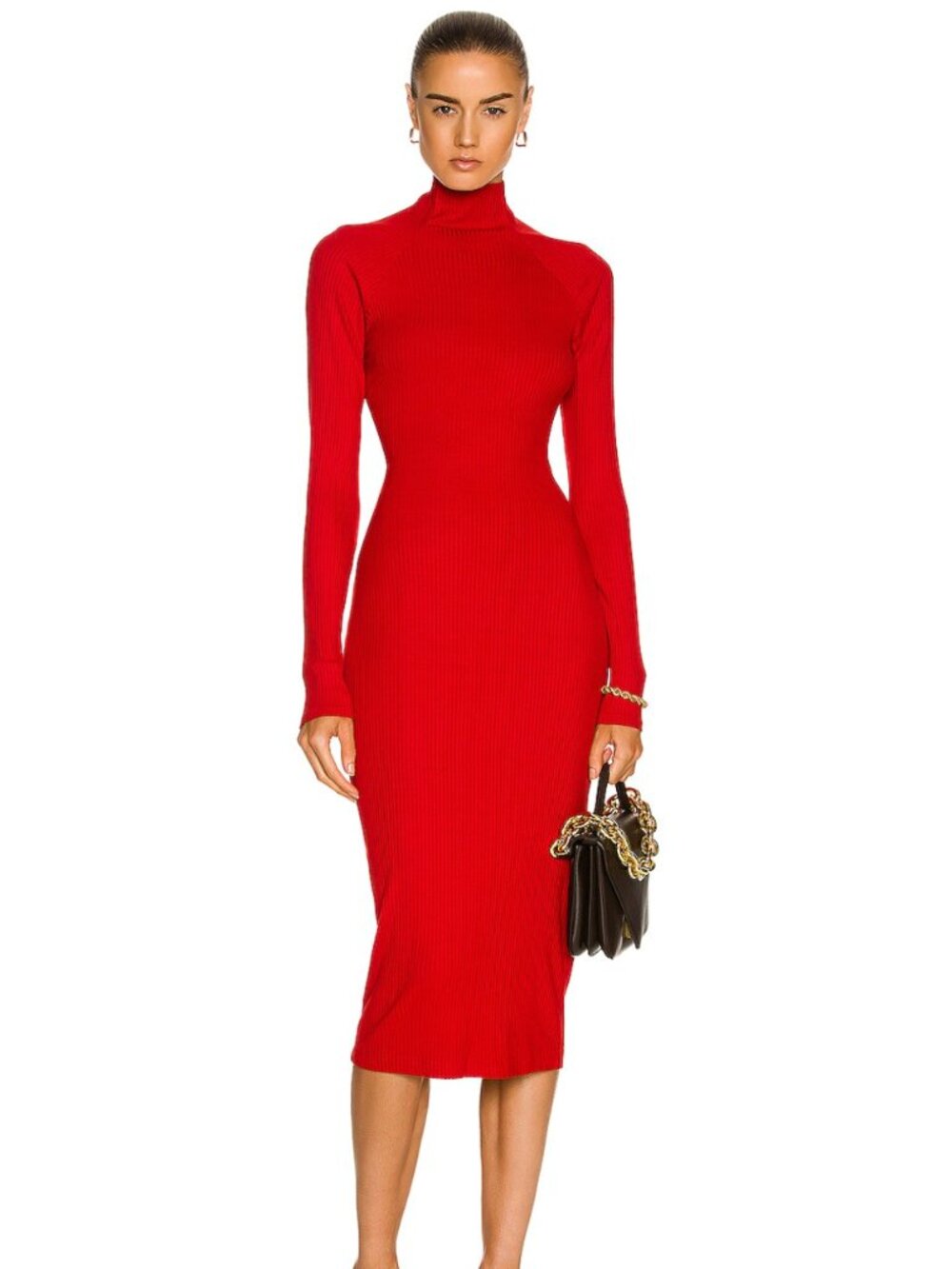 Enza Costa | Viscose Rib Twist Back Long Sleeve Midi Dress in Tomato Size Small